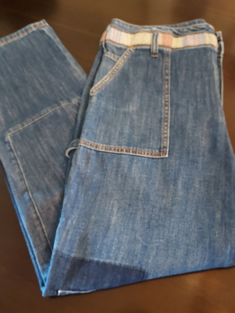 Anthropologie Straight-Leg Carpender Jeans/Medium Blue with Patch Detail. Sz 32